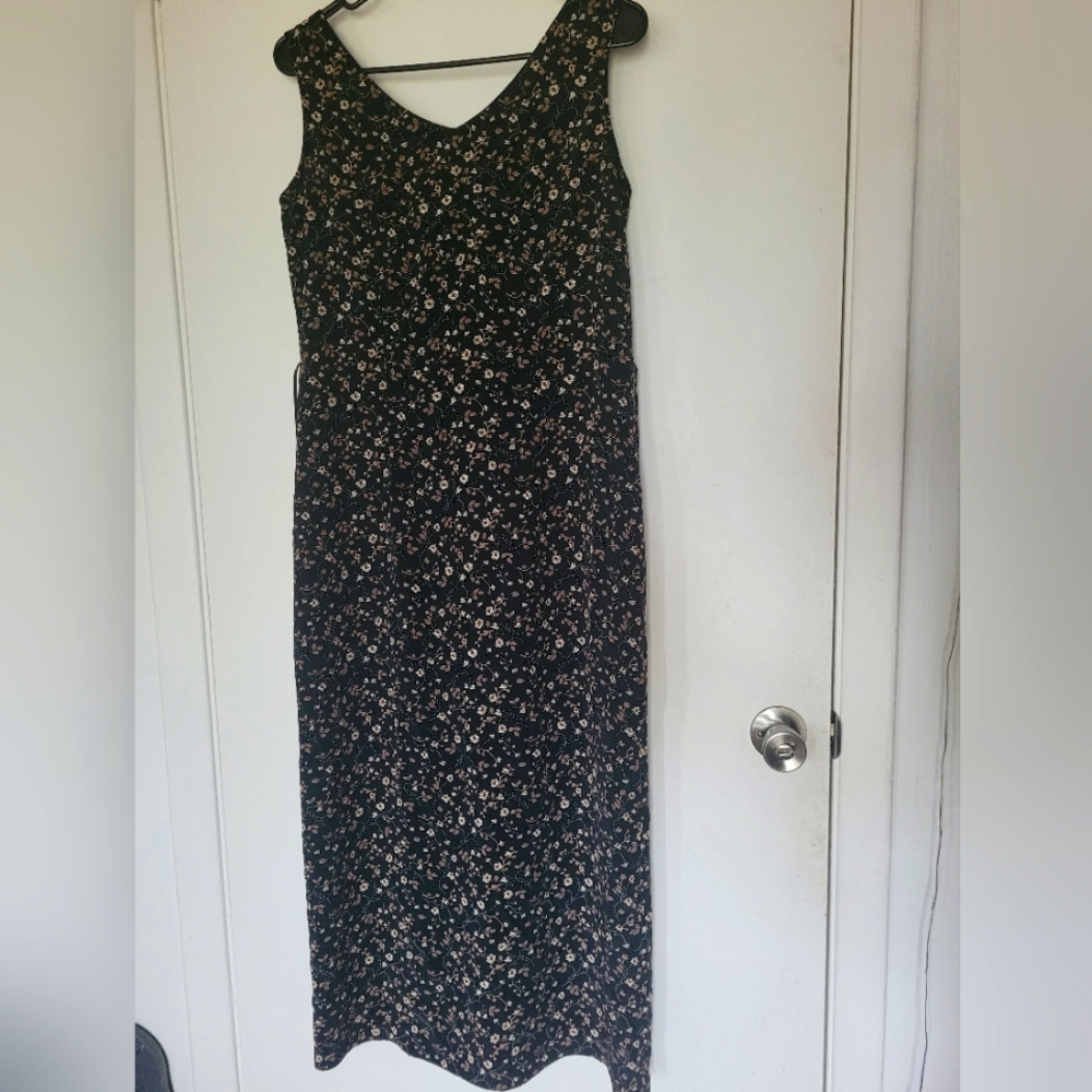 90's Vintage Black Floral Women's Maxi Dress size 8